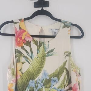 Tommy Bahama Heritage Silk Tropical Floral Shift Dress with Navy Hem Size MED